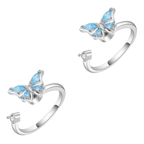 SHERCHPRY 2 Stück Verstellbarer Damenring mit Schmetterlingsmotiv Offener Statement Ring Weißgold Elegantes Schmuckstück für Geburtstag Valentinstag für Freundin und Mutter von SHERCHPRY
