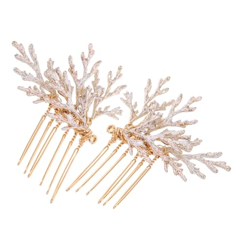 SHERCHPRY 2 Stück Vintage Braut Haarkamm Teilig Goldfarben Filigraner Seitenkamm aus Legierung mit Pinienzweig Design Sicherer Halt für Hochzeit und Festliche Anlässe Eleganter Brautschmuck von SHERCHPRY