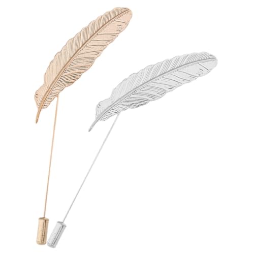SHERCHPRY 2 Stück Vintage Federmotiv Broschen Teilig Herren Kragenstifte Wiederverwendbare Anstecknadeln für Hemdkragen Anzugaccessoire Silber und Gold für Party und Alltag von SHERCHPRY