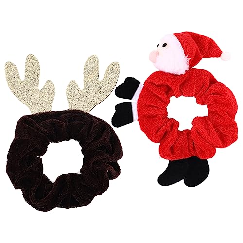 SHERCHPRY 2 Stück Weihnachts Haargummis Elastische Scrunchies mit Weihnachtsmann und Rentier Haaraccessoires für Damen für Festliche Outfits und Tägliches Tragen von SHERCHPRY
