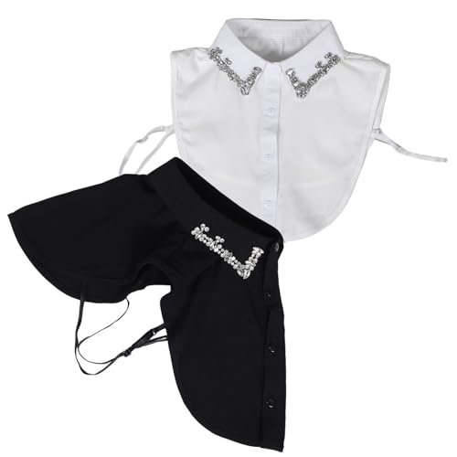 SHERCHPRY 2stücke Abnehmbarer Blusenkragen Mit Strass Modischer Fake Kragen Für Damen Vielseitiger Halber Hemdkragen Für Verschiedene Anlässe Weiß von SHERCHPRY