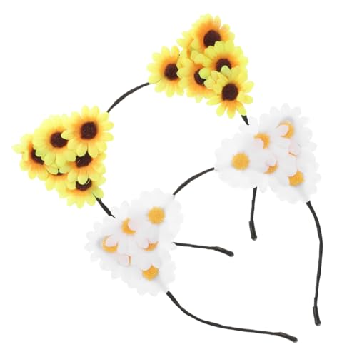 SHERCHPRY 2 Stück Katzenohr Haarband Mit Blumen Dekoratives Haar Accessoire Für Frauen Gelb Und Weiß Für Partys Und Feiertage von SHERCHPRY
