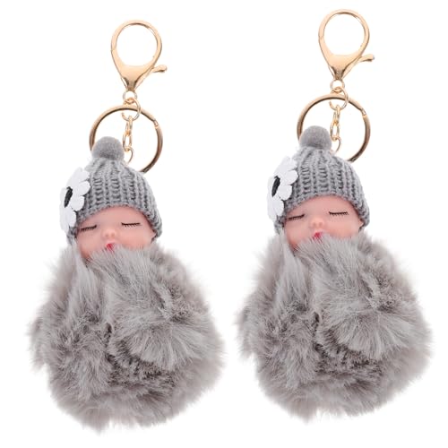 SHERCHPRY 2St Schlüsselanhänger Ringe Taschenanhänger Auto Rucksackanhänger Pompon-Anhänger pummeluff Kuscheltier beschwertes Kuscheltier Cartoon -Schlüsselbund Bommel keychian Metall Grey von SHERCHPRY