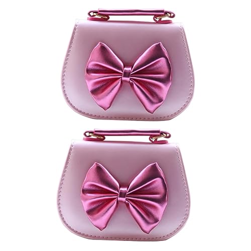 SHERCHPRY 2st Bowknot-umhängetaschen Umhängetaschen Aus Leder Für Kinder Kindertasche Mit Schleife Große Schleifen Umhängetasche Aus Pu-Leder Rosa Umhängetasche Tragbar Mädchen von SHERCHPRY