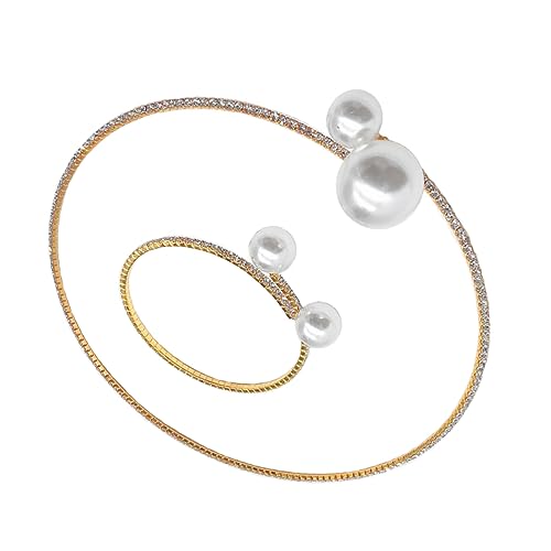 SHERCHPRY 2St zweiteiliges Set aus Perlenhalsketten damenschmucksets hochzeitsschmuck goldene Statement-Halskette für Damen Braut Armband Halskette Geschenke für Brautjungfern Frauen Armband von SHERCHPRY