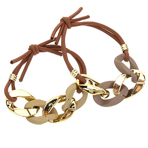 SHERCHPRY 2stücke Elastische Haargummis Gold Mit Ketten-design Haarbänder Für Damen Als Haarschmuck Und Praktische Ponytail- Für Verschiedene Haartypen von SHERCHPRY