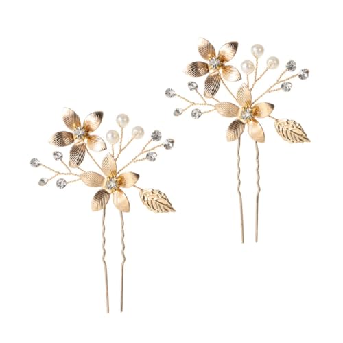 SHERCHPRY 2stücke Goldene U-förmige Haarnadeln Mit Blumen-design Brautschmuck Und Haarschmuck Für Frauen Und Mädchen Für Hochzeiten Feste Und Besondere Anlässe von SHERCHPRY