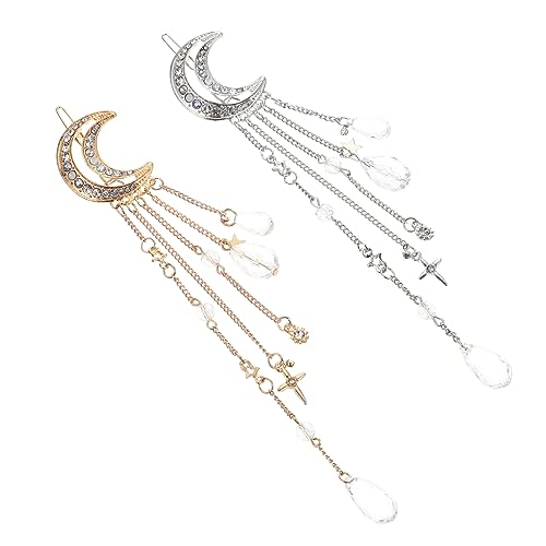 SHERCHPRY 2stücke Hänge Mond Haar Clips Dekorative Braut Haarnadel Strass Quaste Haarnadeln Für Frauen Haarschmuck von SHERCHPRY