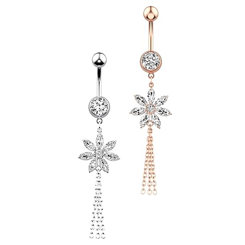 SHERCHPRY 2stücke Bauchnabelring Mit Kette Piercing- Für Frauen Verarbeitet Silber Roségoldfarben von SHERCHPRY