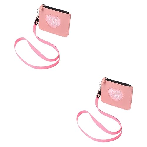 SHERCHPRY 2pcs leather wallet id wallet womens purse lanyard wallet for women womens wallet bus Holder women Wallets coin wallet small wallet bag Coin Purse Heart-shaped bus card Miss, Pink, von SHERCHPRY