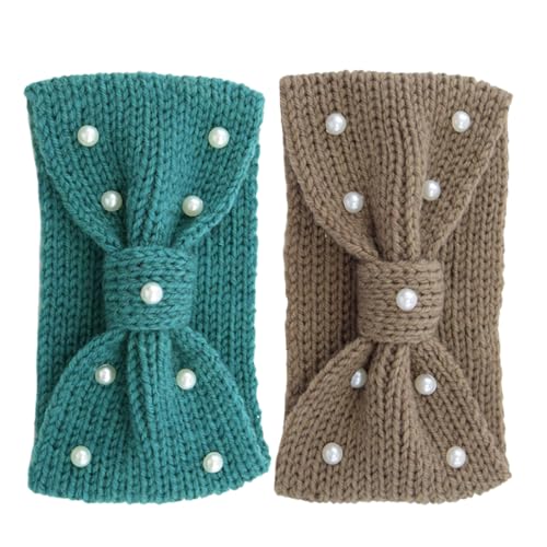 SHERCHPRY 2stücke Pack Gestrickte Stirnbänder Für Damen Winter-ohrenwärmer Aus Perlen-häkel-design Elastische Kopfwickel Outdoor-ohrenschützer Für Modebewusste Frauen von SHERCHPRY