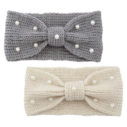 SHERCHPRY 2stücke Strickstirnbänder Für Damen Mit Perlen Breit Warm Für Kaltes Wetter Ohrenwärmer Kopfwärmer Vielseitig Kombinierbar Elastisch Einheitsgrößig von SHERCHPRY