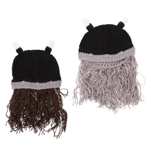 SHERCHPRY 2st -barthut Jungenhut -bart-mütze -bartmütze -kostüm Für Jungen Hut Mit Hornbart Wikingerkostüm Wikingerhut Hornhut -bartkappen Garn von SHERCHPRY