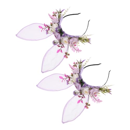 SHERCHPRY 2stücke Hasen-blumenkrone Stirnband Aus Kunstblumen Mit Hasenohren Für Waldfee-themenparty Und Halloween-verkleidung Blumen-kopfschmuck Für Cosplay Und Fotoshootings von SHERCHPRY