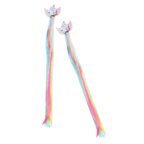 SHERCHPRY 2stücke Einhorn Design Haarnadel Mit Glattem Haarteil Und Schleife Kopfschmuck Aus Hitzebeständigem Faser Und Gewebematerial Attraktiver Schmuck Für Junge Mädchen von SHERCHPRY