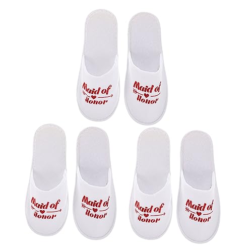 SHERCHPRY 3 Paare Einweg Stoffpantoffeln mit Goldfarbenem Hochzeitsdruck Leichte Bequeme Hausschuhe für Hochzeit Brautjungfern und Pyjama Party Praktische Gästepantoletten Hygienisch und von SHERCHPRY