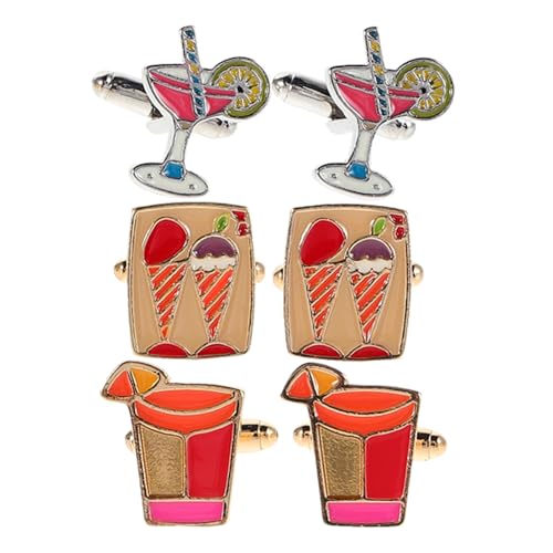 SHERCHPRY 3 Paare Kleine Manschettenknöpfe aus Legierung Modisch mit Getränkemotiv Vielseitig für Herrenhemden Einzigartige Schmuckdeko für Partys und Casual Wear von SHERCHPRY