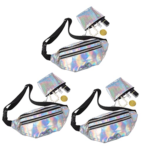 SHERCHPRY 3sätze Teiliges Damen Umhängetasche Mit Verstellbarem Bauchgurt Für Outdoor-Sportarten Schimmerndem Gürtelbeutel Und Fischschuppen-geldbörse von SHERCHPRY