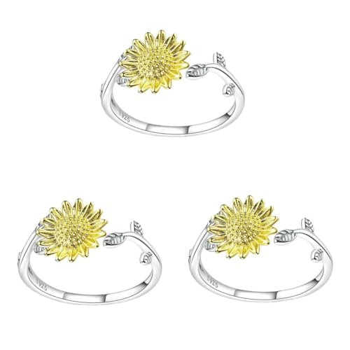 SHERCHPRY 3 Stk Sonnenblumenring Damenringe verstellbare Ringe aus Sterlingsilber hochzeitsdeko Golddekor Mädchenring modischer Ring Europäisch und amerikanisch schmücken Schwanzring Schmuck von SHERCHPRY