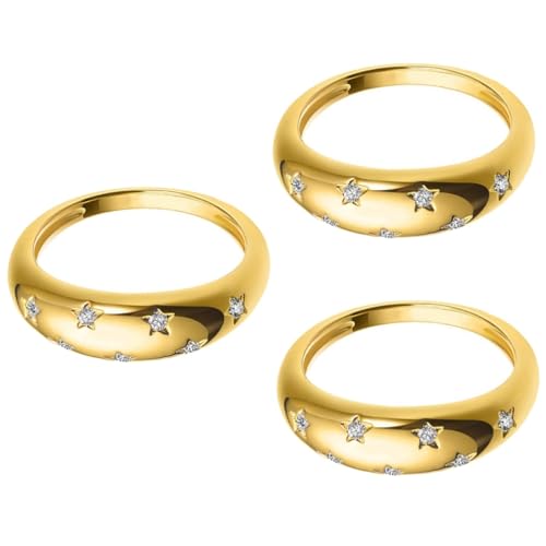 SHERCHPRY 3 Stk Stern-Zirkonia-Ring Kristallschmuck Damenringe Labret-Schmuck Modeschmuck golden dekorativer Fingerring Knöchel-Dekor-Ring vergoldet dekorativer Ring Goldring Fräulein Kupfer von SHERCHPRY