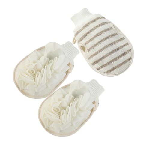 SHERCHPRY 3 Stück Badetuch Körperpeeling Scrubber Duschhandschuh Peelinghandschuhe Badehandschuh Schrubber für tote Haut Duschschrubber Hautwäscher Duschschuh Flachs Beige von SHERCHPRY