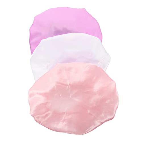 SHERCHPRY 3 Stück Elastische Schlafhaube für Junge Mädchen Kleinkinder und Mädchen Weiche Dehnbare Duschhaube für Langes Haar Komfortable und Langlebige Nachthaube Weiß und Lila von SHERCHPRY