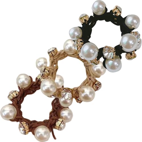 SHERCHPRY 3 Stück Teiliges Perlen Haargummis für Mädchen Elastische Haarhalter Stilvolle Haaraccessoires für für Geburtstage und Fotoshootings Hochwertige Rutschfeste Haargummis Khaki Braun von SHERCHPRY