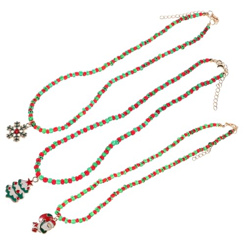 SHERCHPRY 3 Stück Teiliges Weihnachtsperlen-halsketten Santa Claus Weihnachtsbaum und Schneeflocken Anhängern Rote Grüne Perlen Choker Modischer Leichter Schmuck für Weihnachtsfeier und von SHERCHPRY