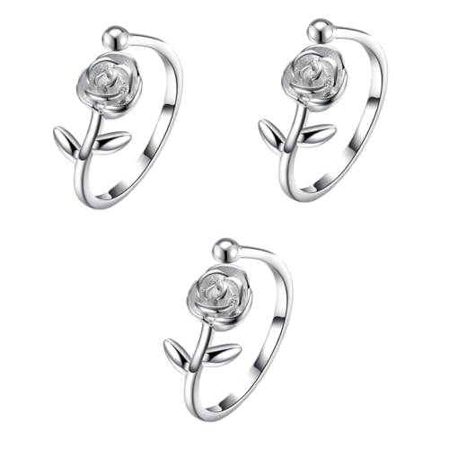 SHERCHPRY 3st Ringe Silber Bandringe Für Damen Damenringe D-ring Versprechen Sie Ringe Für Sie Valentinstag-ring Ringe Für Frauen Offener Fingerring Rosen Fräulein Schwanzring von SHERCHPRY