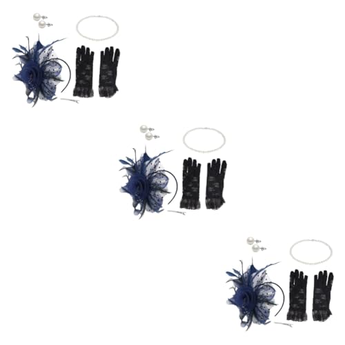 SHERCHPRY 3sätze Vintage Fascinator Hut Mit Netzschleier Perlenohrringe Und Halskette Für Tea Party Damen Kurzspitzenhandschuhe Elegante Hochzeits-accessoires Für Frauen von SHERCHPRY