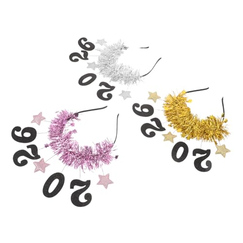 SHERCHPRY 3stücke Frohes Neues Jahr-stirnband Mit Sternen Und -motiv Neujahrs-haarband Aus Lametta-glitzer Für Silvester-party Weihnachts-geschenke Und Festliche Accessoires von SHERCHPRY