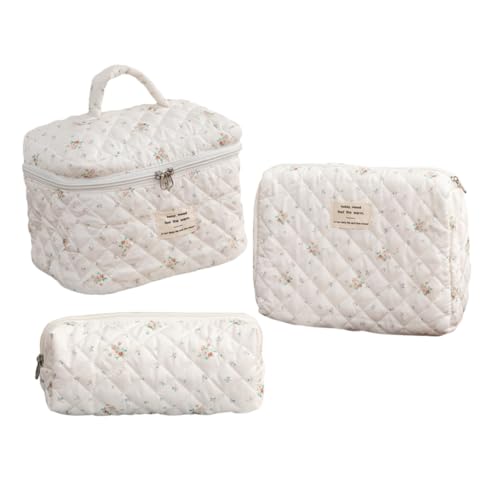 SHERCHPRY 3stücke Gesteppte Reise-Make-up-Tasche Aus Baumwolle -Organizer Für Damen Mit Floraler Ästhetik Große Beuteltasche Für Toilettenartikel Und Make-up von SHERCHPRY