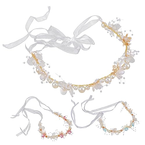 SHERCHPRY 3stücke Teiliges -stirnband Für Blumenmädchen Goldene Haarkranz Hochzeitskrone Für Mädchen Weiß Blau Haarschmuck-set Für Besondere Anlässe von SHERCHPRY