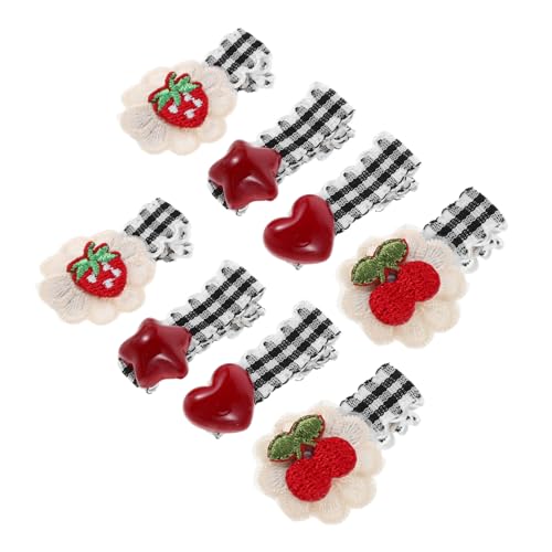 SHERCHPRY 4 Paare Karierte Kirsch-haarclips mit Spitzenrand Rutschfeste Mini-duckbill-haarspangen für Mädchen Frauen Federleichte Frisierhilfe Retro-check Muster für Festival Party Geschenk von SHERCHPRY