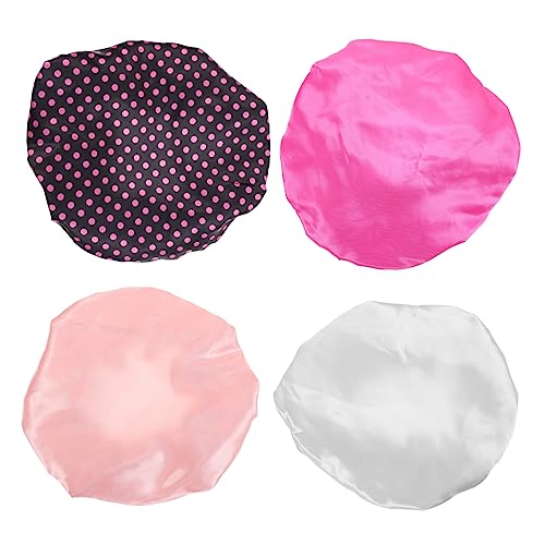 SHERCHPRY 4 Stück Duschhauben für Damen Wasserdichte Satin Haarkappen Multifunktional für Lange und Dicke Haare Verschiedenen Farben Wassermelone von SHERCHPRY