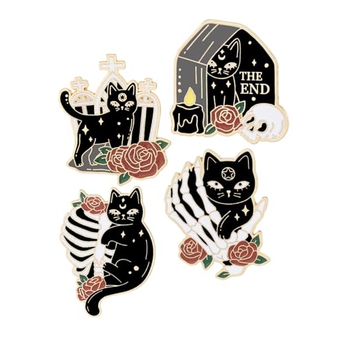 SHERCHPRY 4 Stück Für Kawaii Buchrücken Katze Hose Knöpfe Hut Herren Brosche Cartoon Kostüm Kleidung Schmuck Taschen Und Accessoires Tasche Urlaub Abzeichen Jacke Emaille Revers Halloween von SHERCHPRY