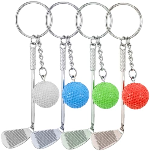 SHERCHPRY 4 Stück Golf-Schlüsselanhänger Kugel Schlüsselanhänger Junge Auto schlüsselanhänger Rucksack Golf zubehör Golf-Schlüsselringe Geschenk für Golfliebhaber Mini Golfclubs Mann Metall von SHERCHPRY