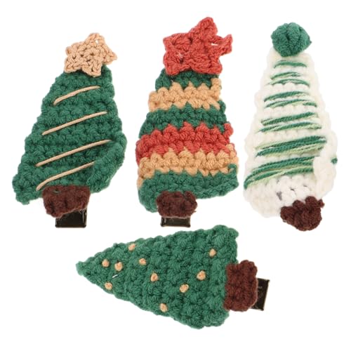 SHERCHPRY 4stücke Haarspange Gestrickt Rot Grün Mit Weihnachtsbaum Druckknopf Für Haarkontrolle Weihnachten Kopfbedeckung Für Mädchen von SHERCHPRY