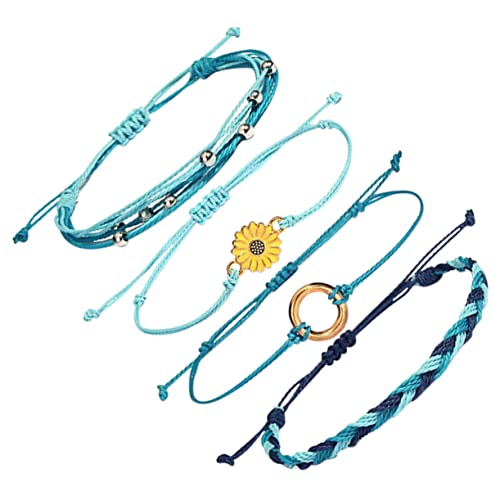 SHERCHPRY 4 Stück Sonnenblumen-Armband Strandarmbänder für Frauen Damenanzüge Kette dekoratives Armband verstellbare Armbänder Perlen schmücken einstellen Geflochtenes Seil Wachslinie von SHERCHPRY
