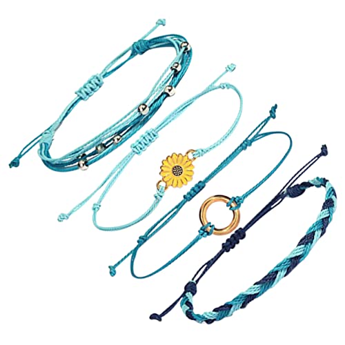 SHERCHPRY 4 Stück Sonnenblumen-Armband Paar Armband Strand Armband Armreifen für Damen Kette dekoratives Armband verstellbare Armbänder Handbuch Geflochtenes Seil Perlen schmücken Wachslinie von SHERCHPRY