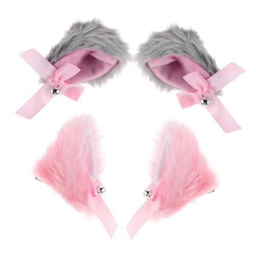SHERCHPRY 4 Stück Teiliges Cat Ears Haarspangen mit Glocke Flauschige Lolita Animal Ear Hair Barrettes Cosplay Haarschmuck für Halloween Weihnachts Party-kostüme Geeignet für Frauen und von SHERCHPRY