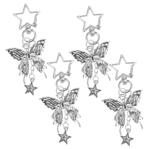 SHERCHPRY 4 Stück Teiliges Charm Keychain Set mit Silberfarbenem Schmetterling und Stern Modische Vielseitige Tasche Anhänger für Frauen Niedliche Schlüsselanhänger für Handy Geldbörse von SHERCHPRY