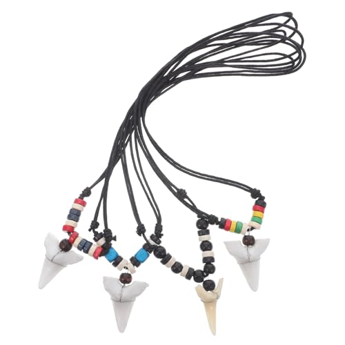 SHERCHPRY 4 Stück Teiliges Haifischzahn Anhänger Verstellbare Kordel Surfer Halskette für Herren Leichter Hautfreundlich Küstenstil Schmuck als Shark Party Favors Geschenk von SHERCHPRY