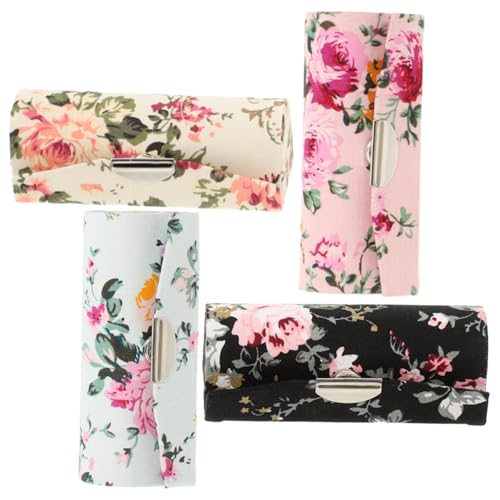 SHERCHPRY 4 Stück Teiliges Lippenstift etui mit Spiegel Kleines Tragbares Kosmetik Organizer Täschchen mit Floralem Muster Praktische Aufbewahrung für Lippenstifte für Handtasche Damen von SHERCHPRY