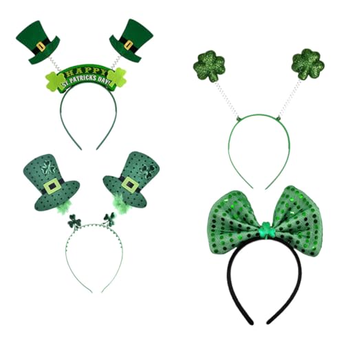 SHERCHPRY 4 Stück Teiliges Patricks Day Haarreif Grün Festliche Kleeblatt Accessoires Bequeme Kopfbänder für Patricks Day Party Lustiges Kostümzubehör für Damen und Mädchen von SHERCHPRY