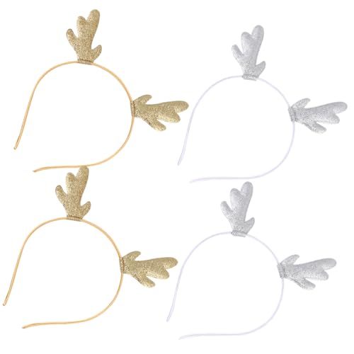 SHERCHPRY 4 Stück Teiliges Weihnachts Haarband mit Goldenem Rentiergeweih Glitzerndes Party Haaraccessoire für Mädchen und Festliches Stirnband für Weihnachtsfeiern und Kostümzubehör von SHERCHPRY