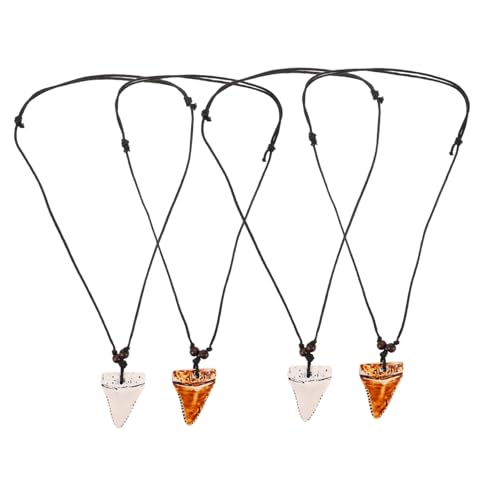 SHERCHPRY 4 Stück Verstellbare Shark Tooth Halsketten für Herren Hawaiianischer Surfer-charm Tropisches Küsten-design Weiße und Rotbraune Anhänger Symbolische Küsten-schmuckstücke von SHERCHPRY