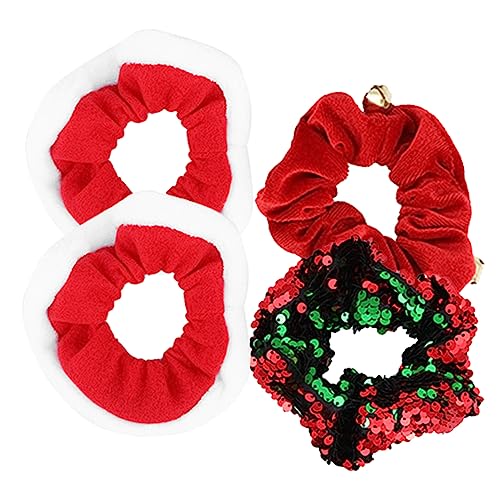 SHERCHPRY 4 Stück Weihnachts Haargummis Elastische Ponytail Halter Damen Haarschmuck Festlich Weihnachtlich Weich Bequem für Party Geburtstagsfeier Alltag von SHERCHPRY
