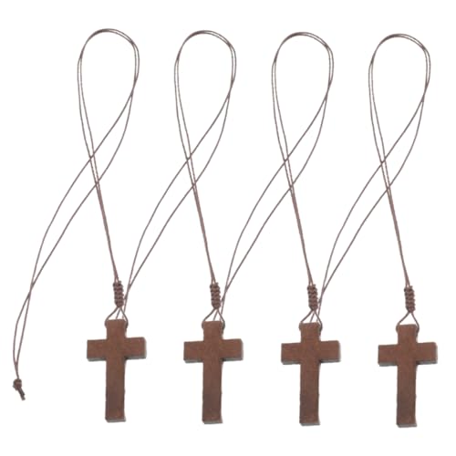 SHERCHPRY 4 Teilige Holzkreuz Halskette Verstellbarer Kordelanhänger Mit Kruzifix Design – Für Männer Und Frauen Retro Schmuck Und Fahrzeugdekoration von SHERCHPRY
