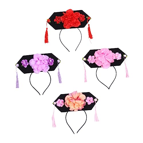 SHERCHPRY 4stücke Traditioneller Qing-kopfschmuck Kreative Haarschmuckreifen Für Junge Mädchen Zufällige Farbe Stoffblumen Und Quasten Verziert Haarschmuck Im Chinesischen Stil Für von SHERCHPRY